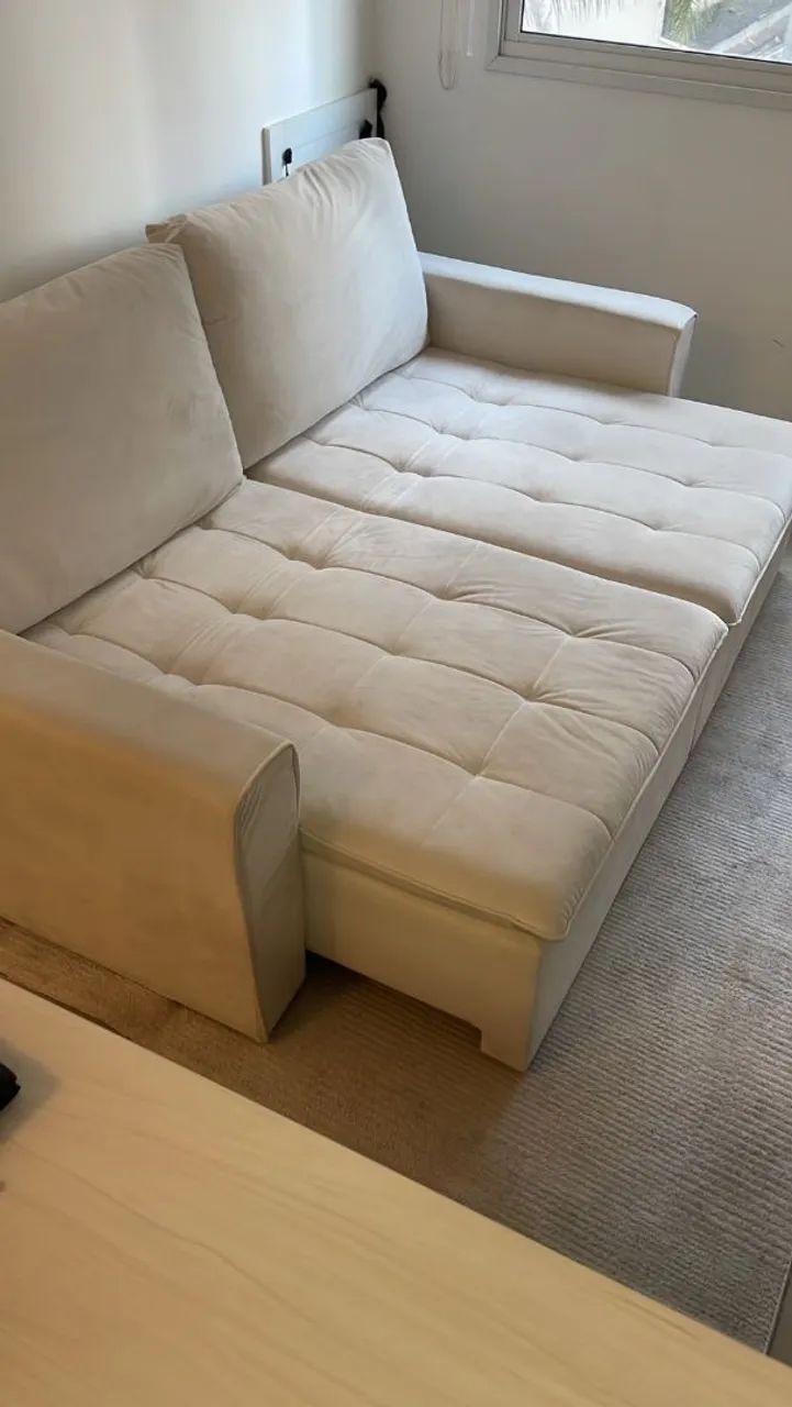 Sofá retrátil suede bege, extensível,   - Foto 5