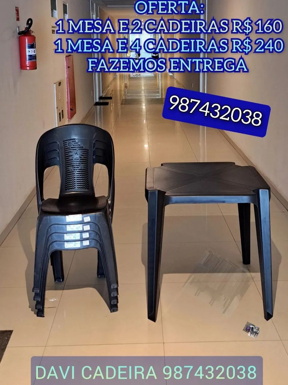 MESA MAIS CADEIRA DE PLASTICO TAMPO P PRETO