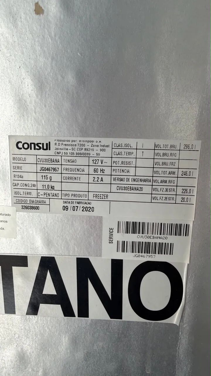 Freezer Consul CVU30EBANA