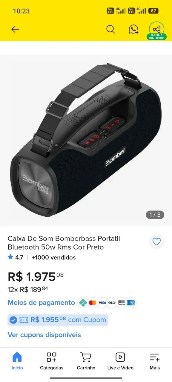 Caixa de som Bomber portátil 