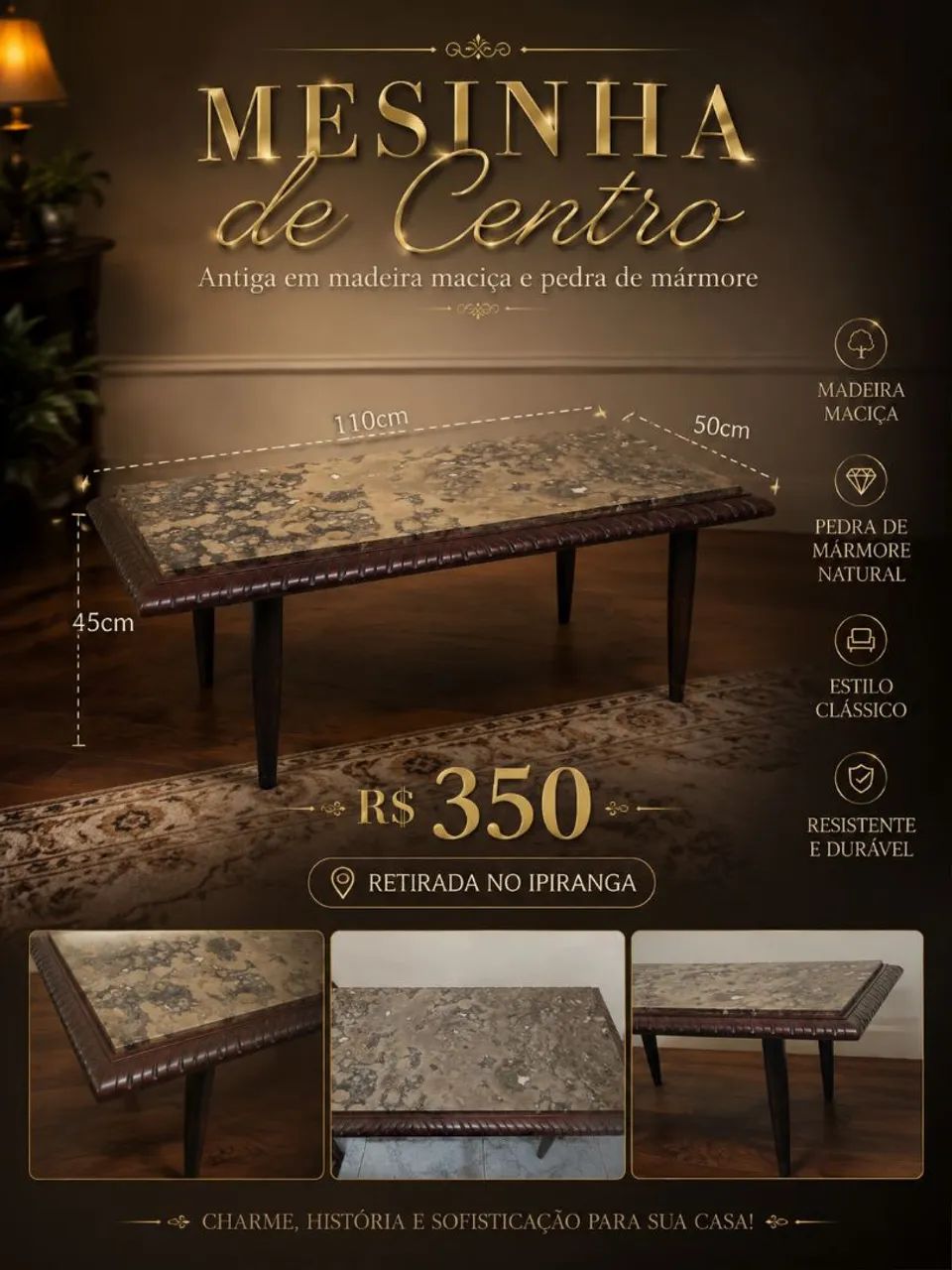 Mesa de centro - Madeira maciça