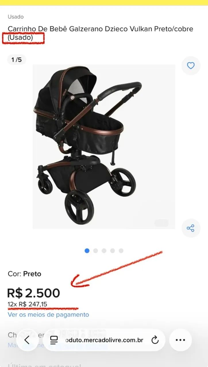 Carrinho de Bebê Premium Preto - Elegante e Completo(luxo) - Foto 4