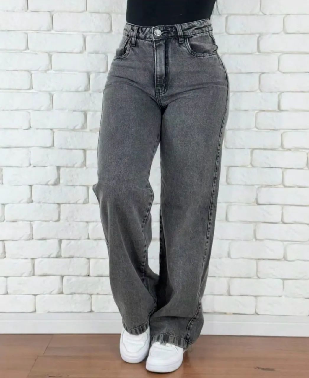 CALÇA JENS GRAFITE - WIDE LEG CINTURA ALTA