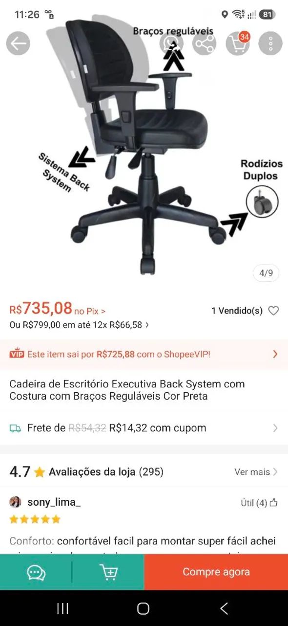 Cadeira de escritorio Back system  - Foto 4