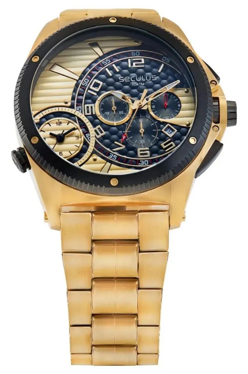 Relógio seculus masculino dourado extra grande  - Foto 2