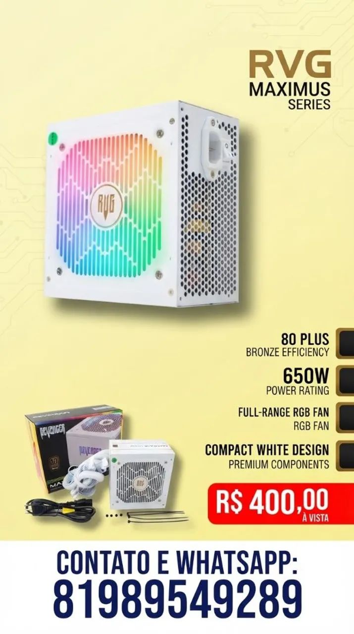 FONTE PARA PC 650W MAXIMUS RVG SERIES 80 Plus 