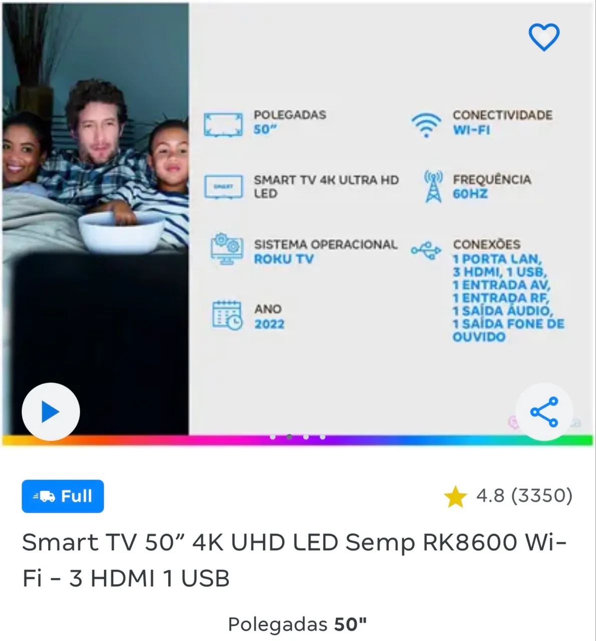 Smart TV 50" 4K UHD LED Semp RK8600 WiFi - 3 HDMI 1 USB - Foto 2