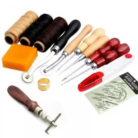 Kit 14 Ferramentas Couro Groover, Carretilha, Linha, Furador