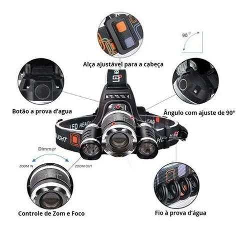 Lanterna Cabeça (601108) Triplo T6 3 Led Cree Profissional wpp.43. *