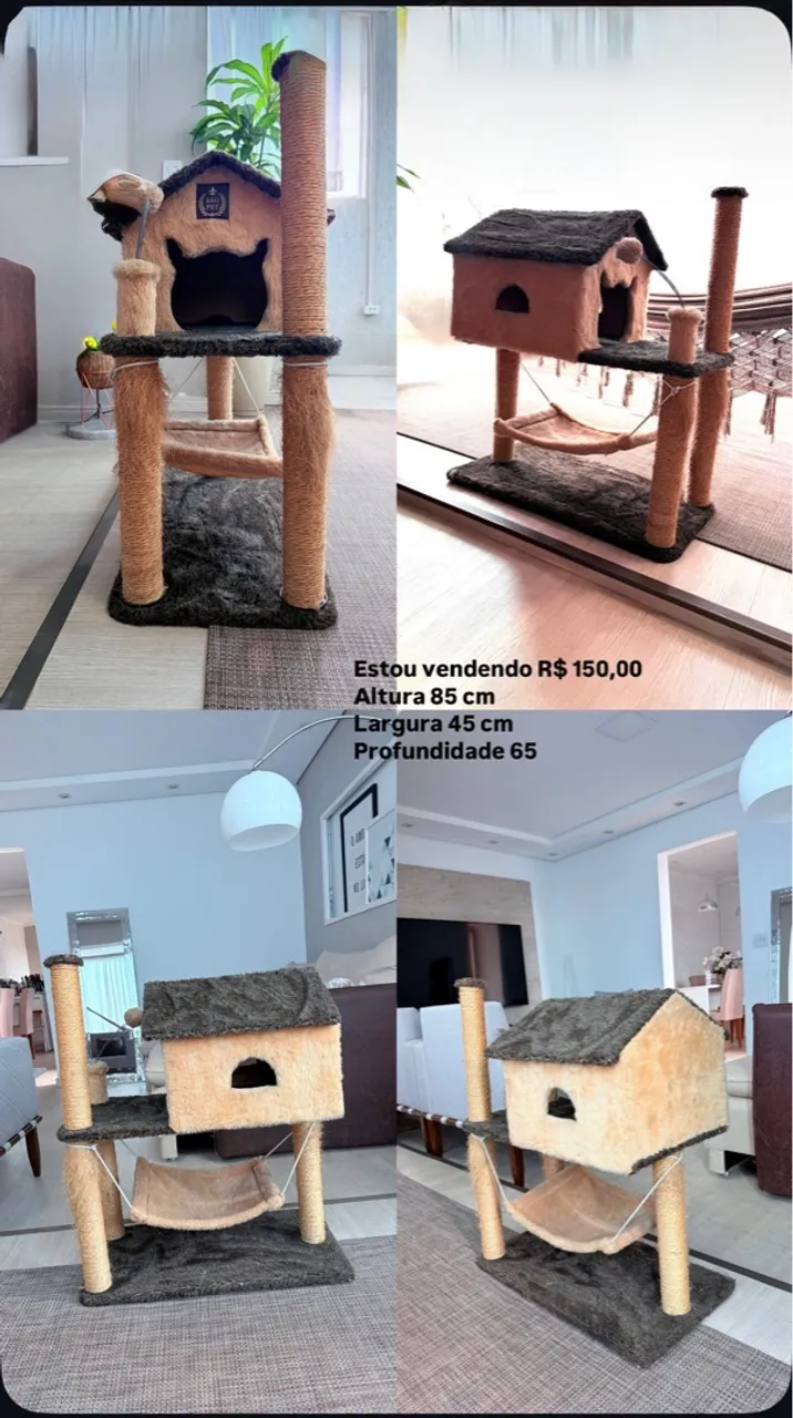 Arranhador para Gatos - Casa com Sisal e Rede R$ 290,00