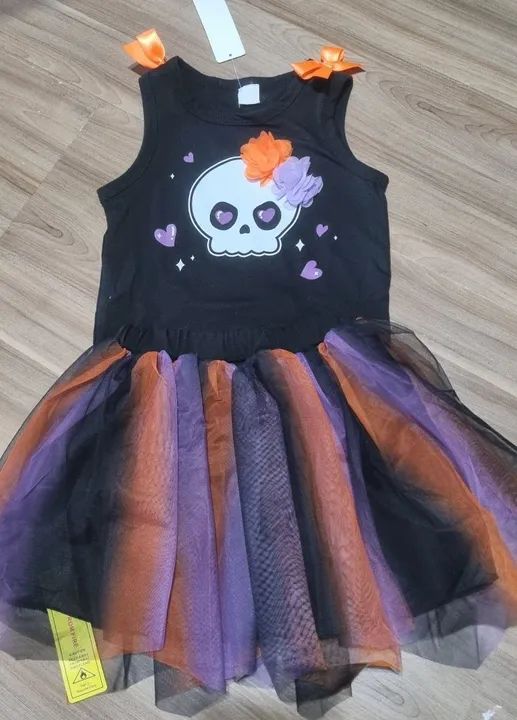 Vestido Infantil Carnaval/ Halloween Caveira com Tule