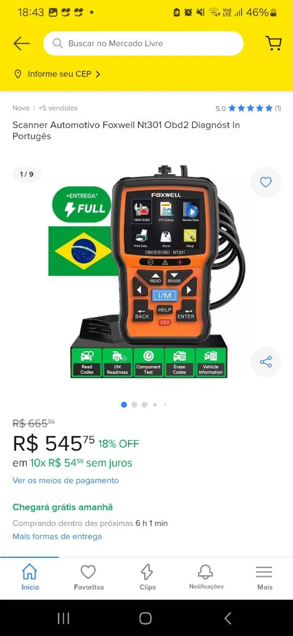 Scanner Automotivo Foxwell NT301 OBD2