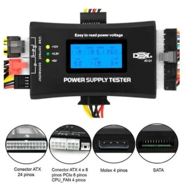Testador Digital de Fonte de Alimentação ATX 20 / 24 pinos com LCD