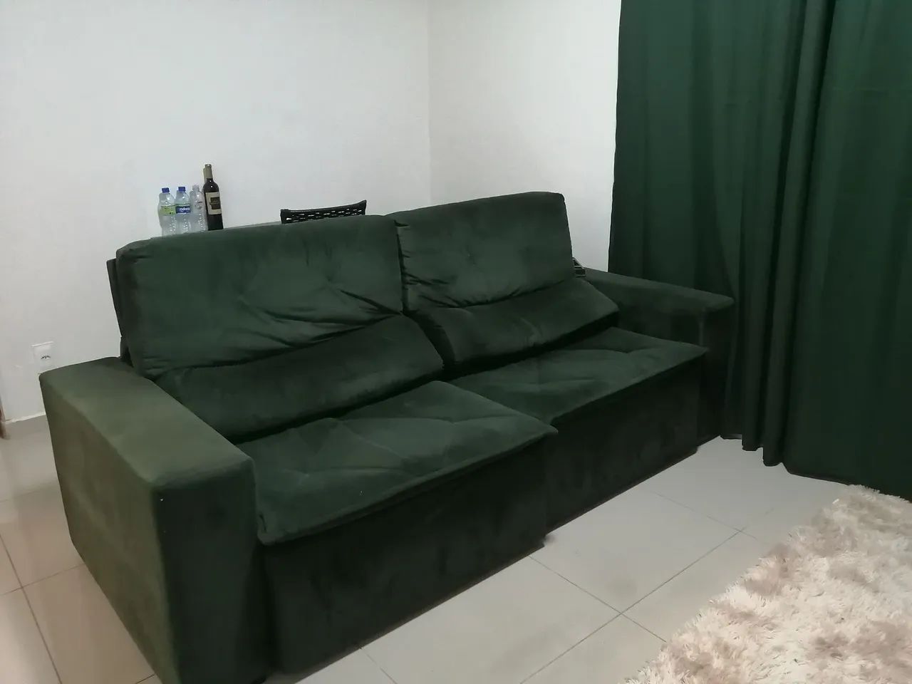 Sofá de sala retrátil Verde Escuro + mais cortina 