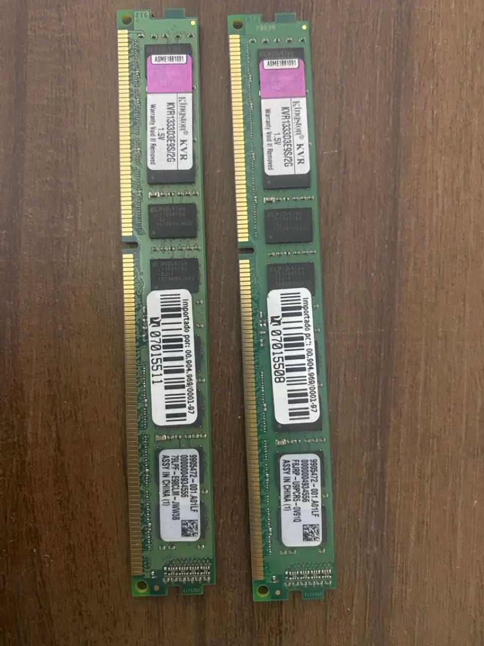 Par de Memórias SERVIDOR Kingston 2x2GB DDR3 ECC Unbuffered KVR1333D3E9S/2G