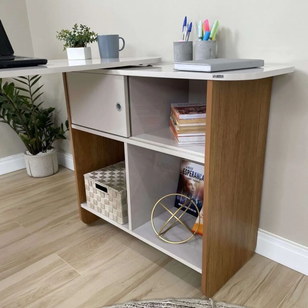 Mesa de Escritório em L com estante integrada nômade  - Foto 3