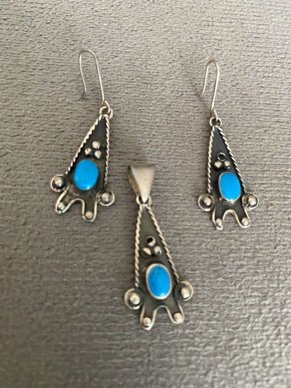 Conjunto de Bijuteria Prata com Turquesa