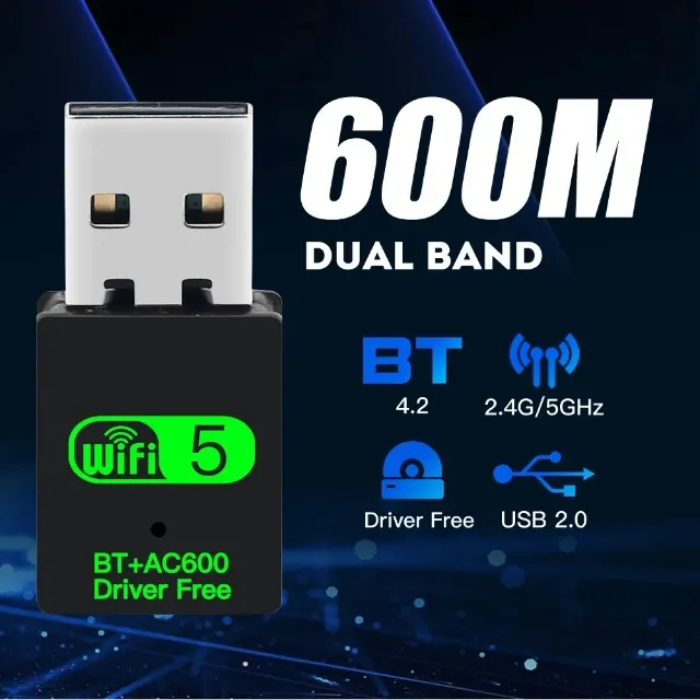 Adaptador Wifi 5 - 600 Mbps Usb + Bluetooth 4.2 Dual Band 2.4g/5ghz