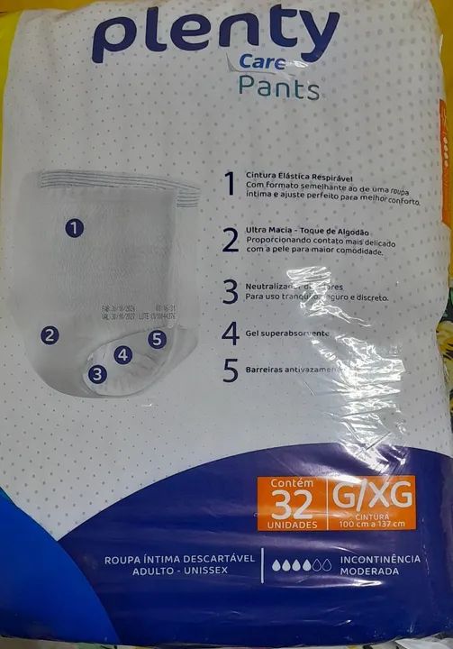 Fraldas para Incontinência Leve - Plenty Care Pants G/XG - 32 Unidades