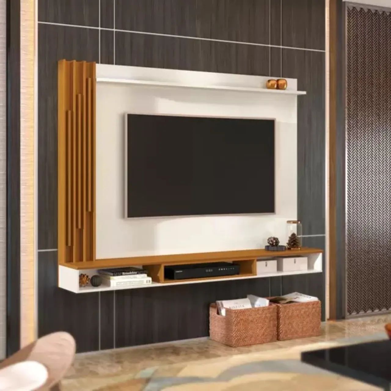 Painel Design Ripado  55? - Off White/Cedro l654 - Foto 3