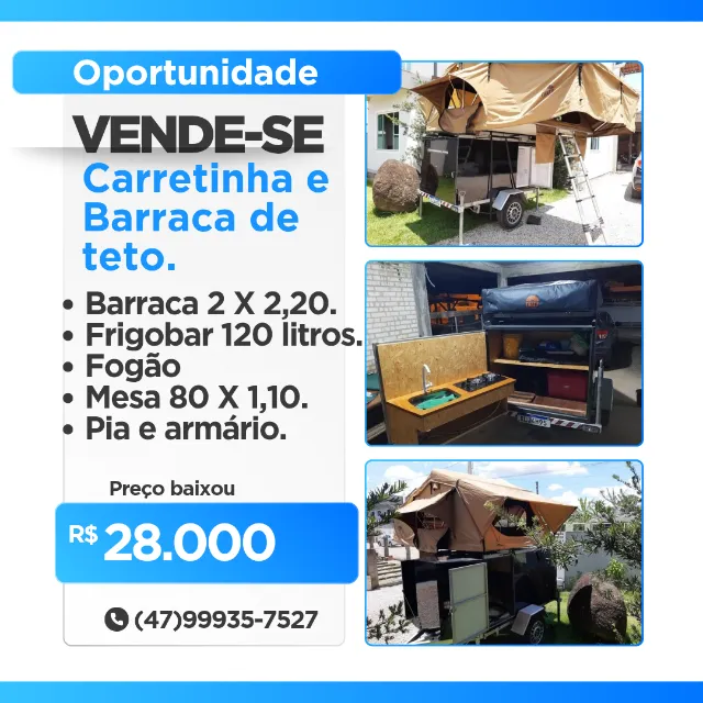 Carretinha e barraca de teto.