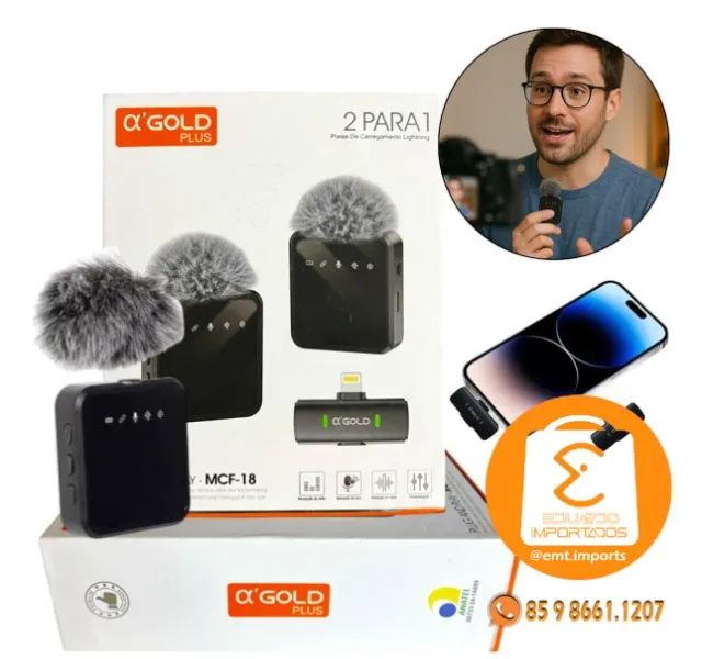 Microfone Lapela 2 Para 1 Lightning A'Gold MCF-18 - Foto 2