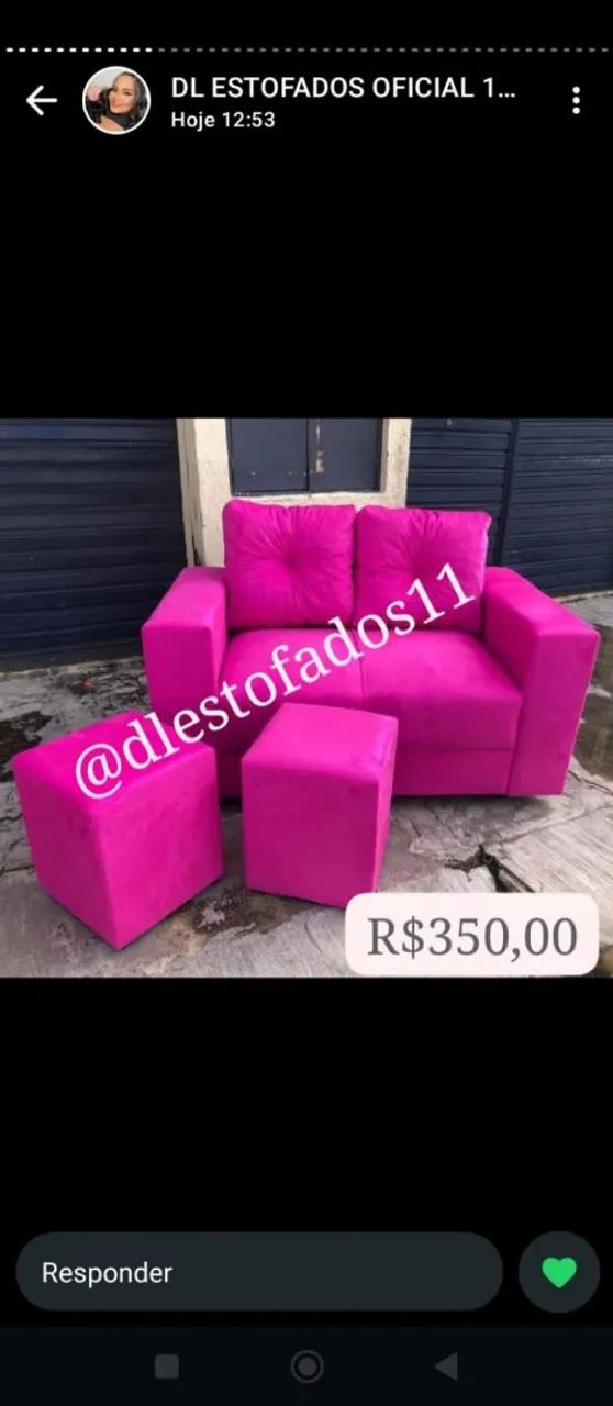 2-Seater Sofa with 2 Puffs - Pink64308276551809121