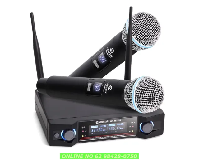 Microfone Sem Fio Duplo Uhf Hi Fi Dinamico Display Digital
