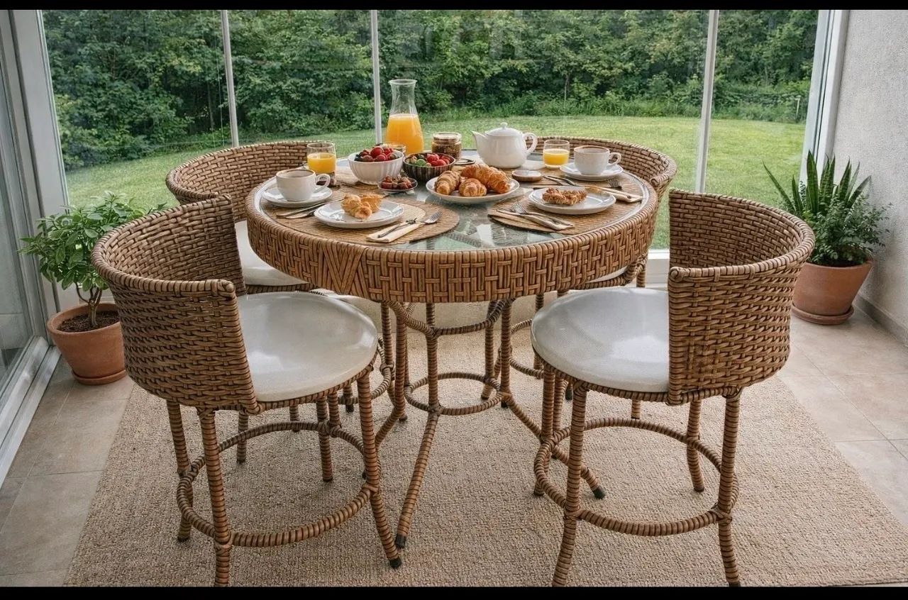 Mesa bistrô 90 diâmetro vidro temperado banquetas