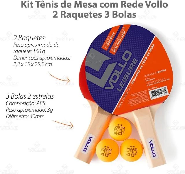 [NOVO/LACRADO] Kit Tênis De Mesa Ping Pong Vollo Com 2 Raquetes + 3 Bolas - Foto 5