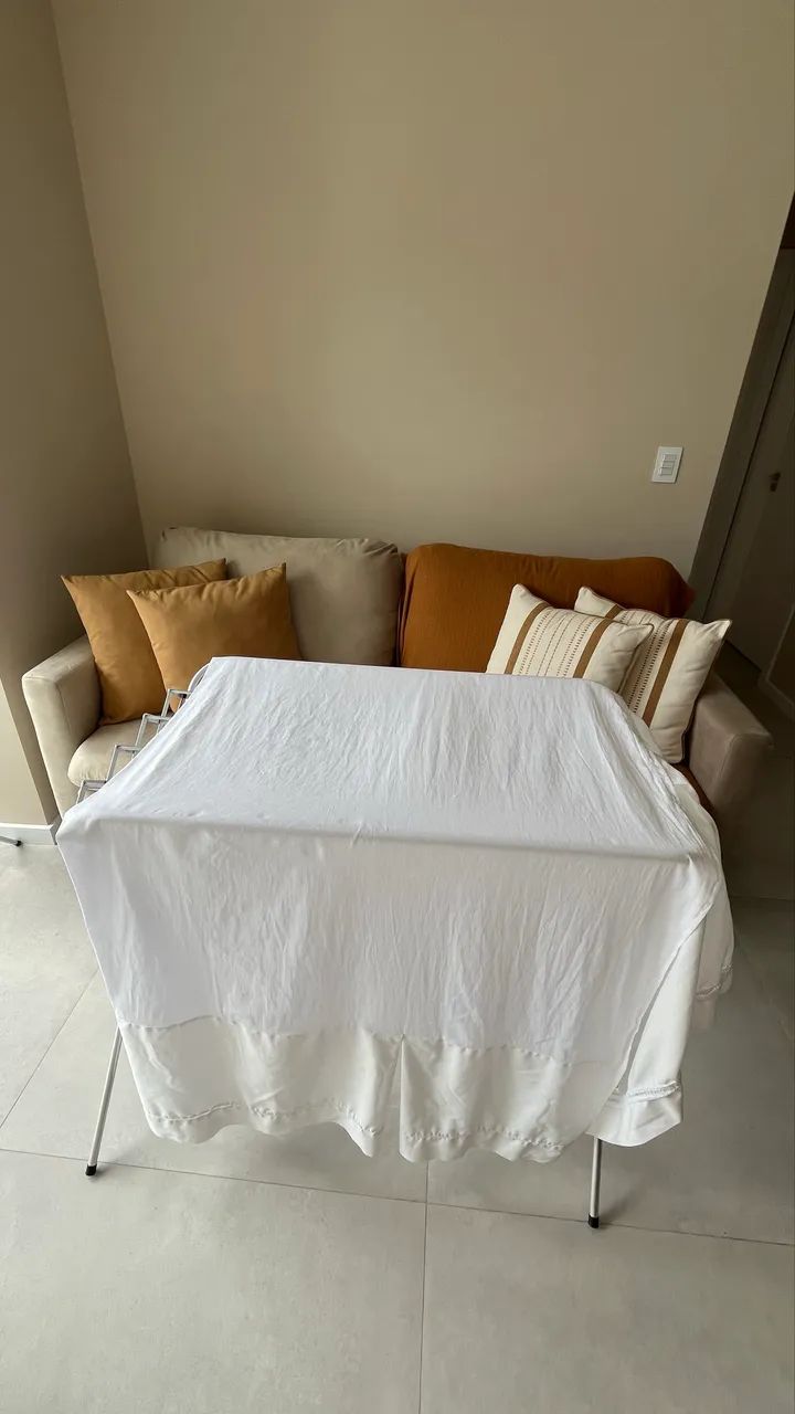 Saia para base de cama box de casal, cor branca - Foto 4