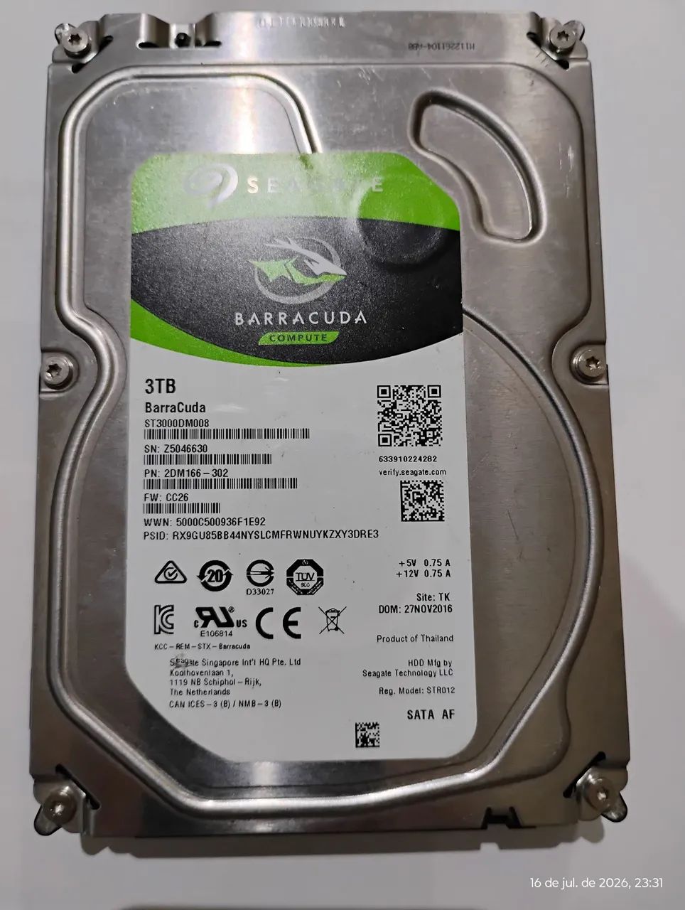 HD 3TB SEAGATE BARRACUDA.