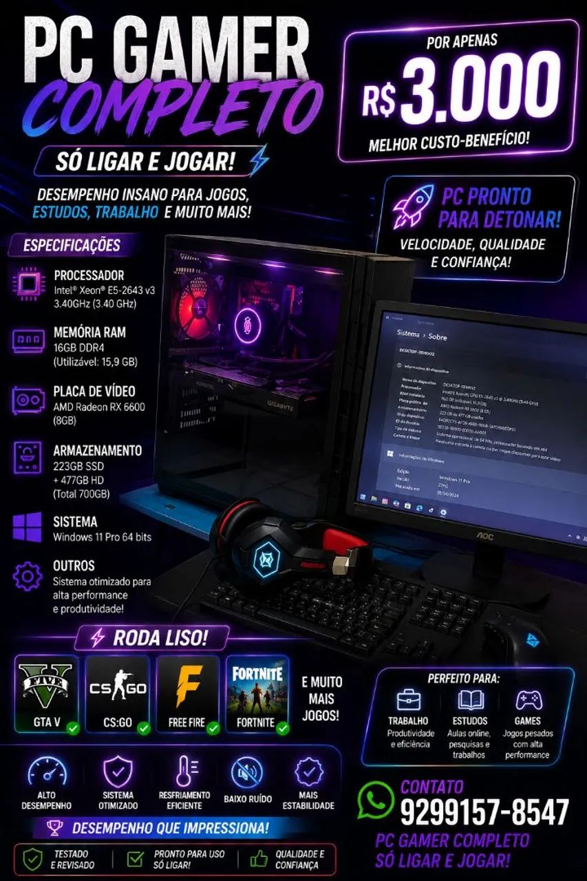 TROCO PC GAMER COMPLETO EM IPHONE OU VENDO 