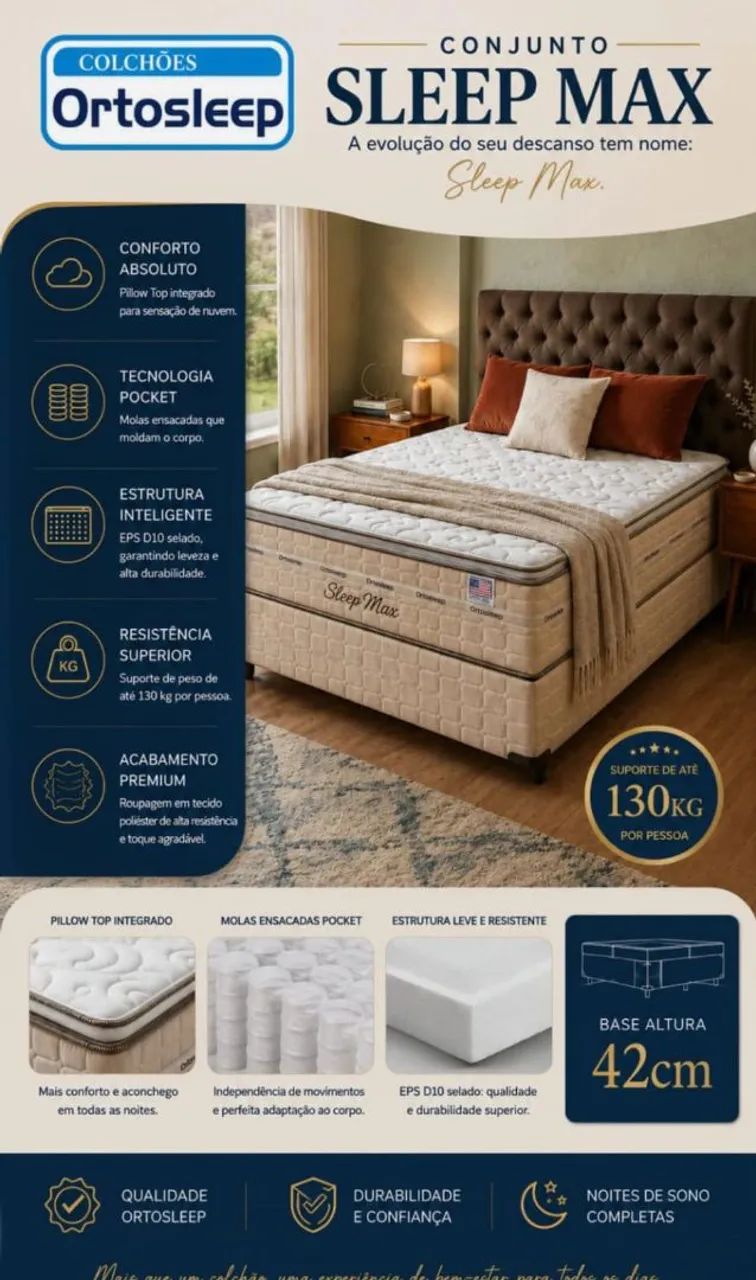 Cama casal sleep Max com colchão molas ensacadas 
