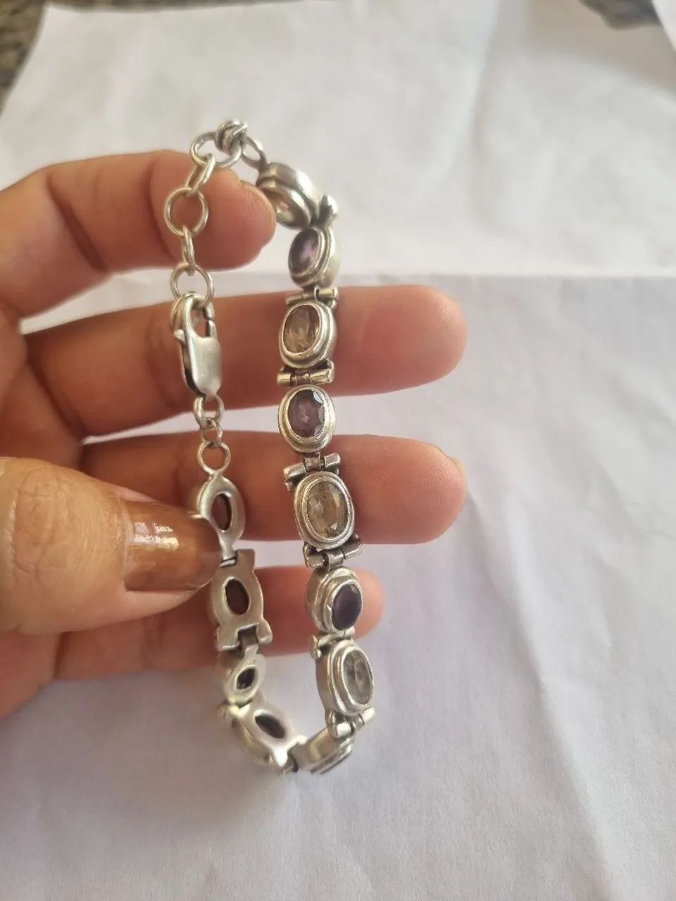 Pulseira de prata 950 com pedras ametista  - Foto 2