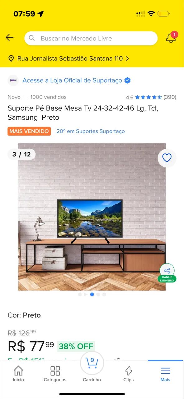 Suporte Pé Base Mesa Tv 24-32-42-46 Lg, Tcl, Samsung  Preto - Foto 4