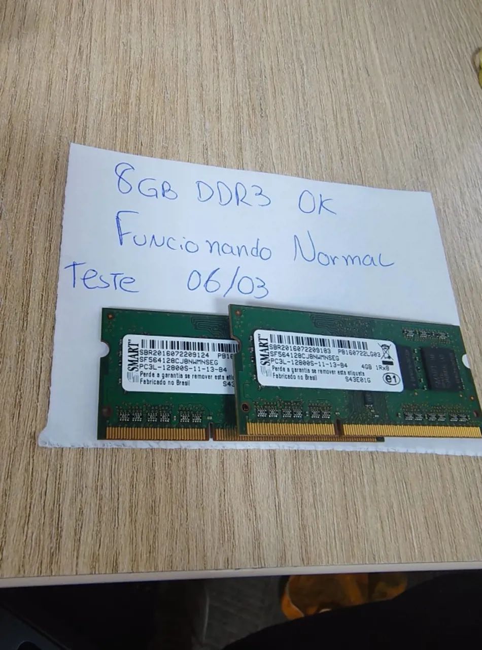 kit Memoria Notebook 8gb DDR3 - SMART - 2x4 1Rx8 - Usadas - Foto 3