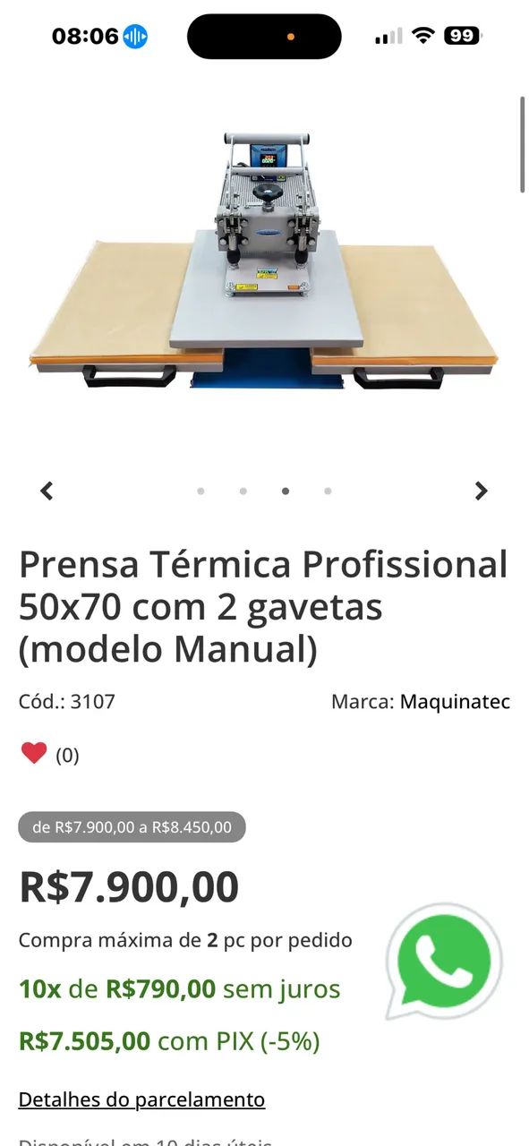 Prensa Termica  manual  70x50 - Dois Carrinhos