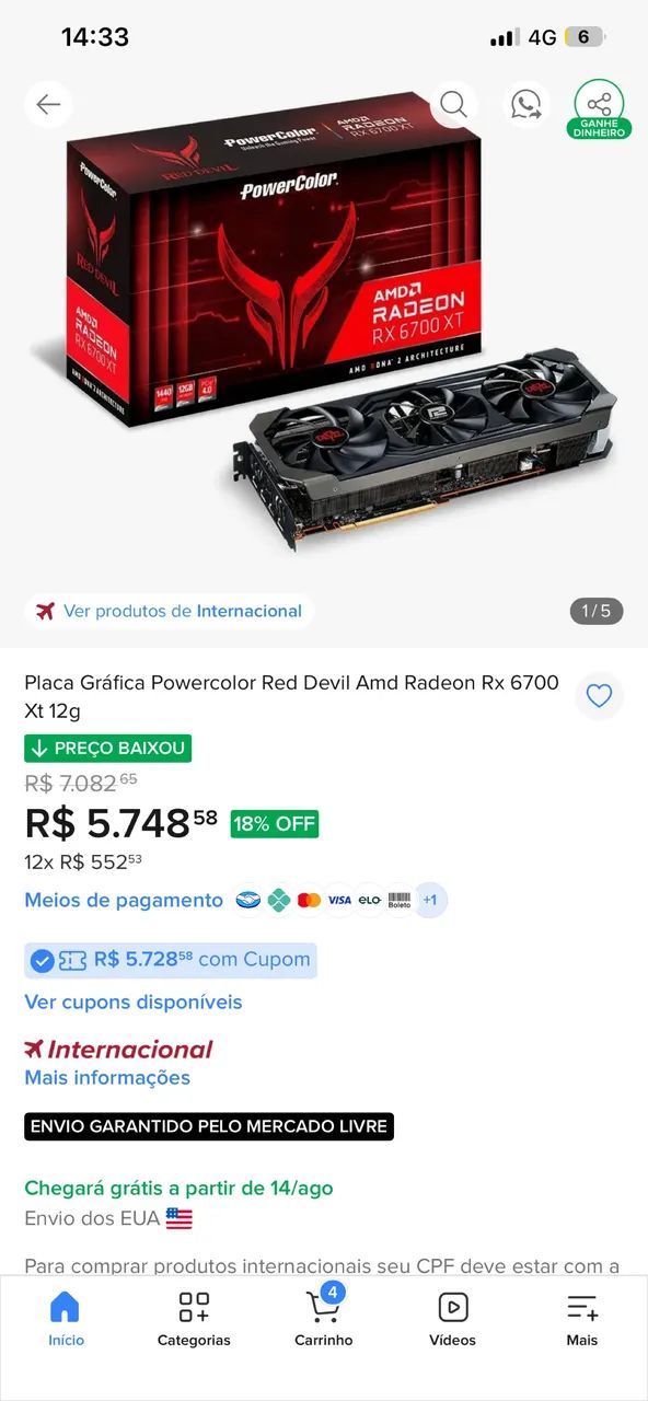 Placa de vídeo RX 6700XT 12Gb