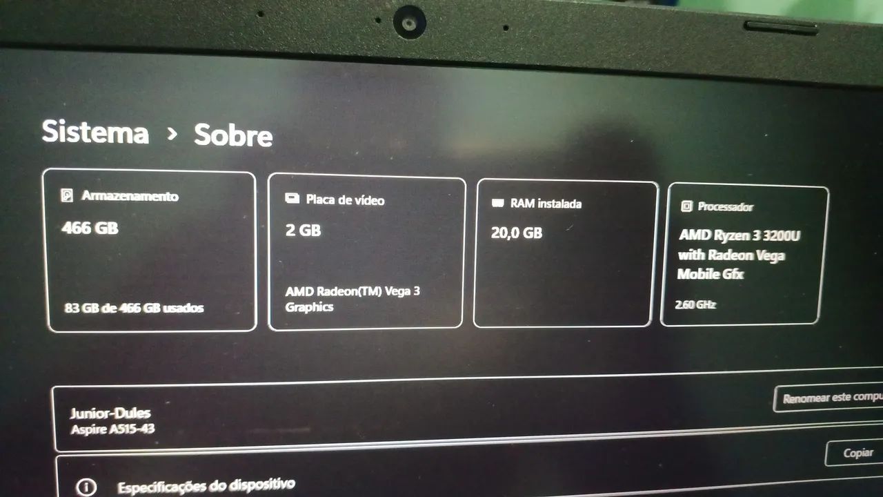 Acer Aspiron - Ryzen 3 - 20gb de ram - Placa de video