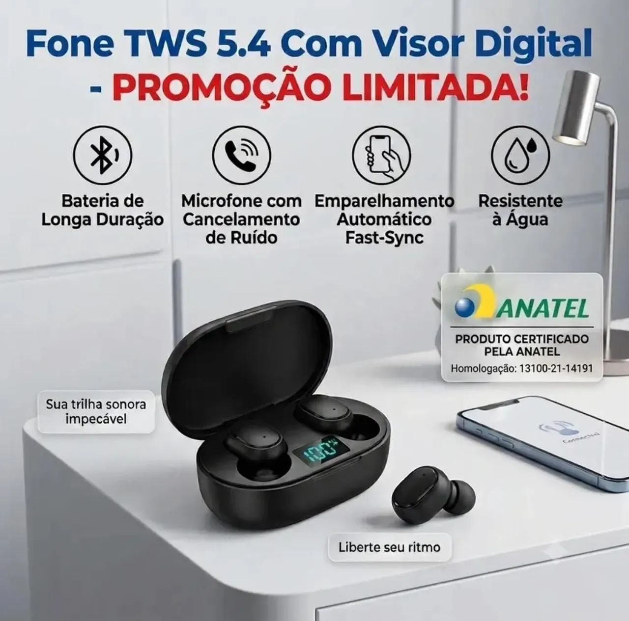 Fone MI Bluetooth com Estojo - Bateria duradoura e design moderno