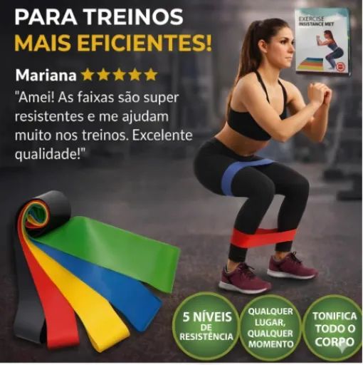 Kit 5 Faixas Elásticas Mini Band Para Treino - Elástico Extensor Com Guia