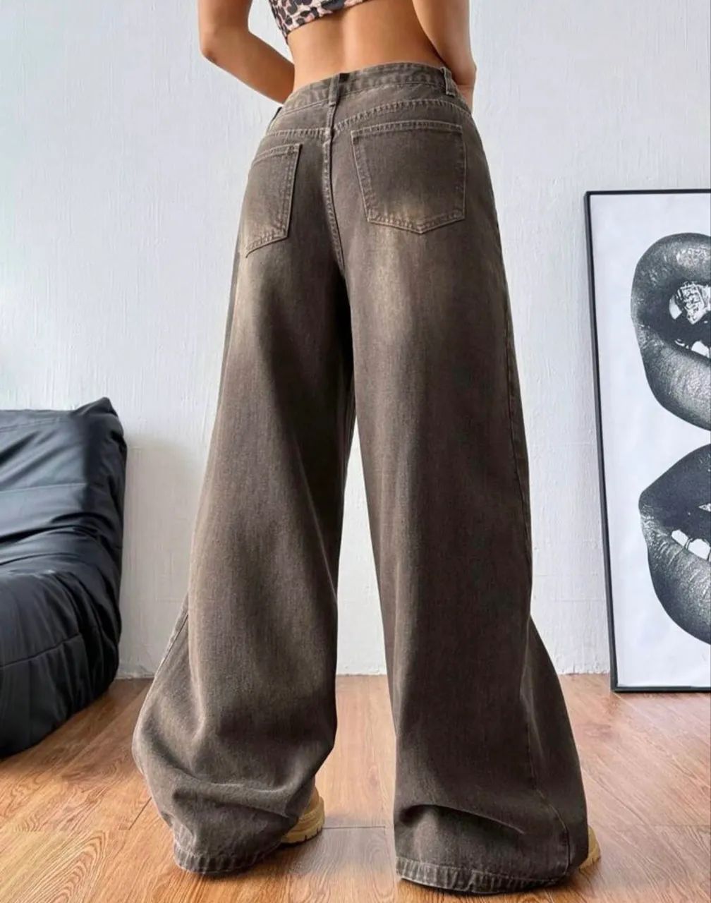 Calça jeans wide leg/baggy marrom - Foto 3