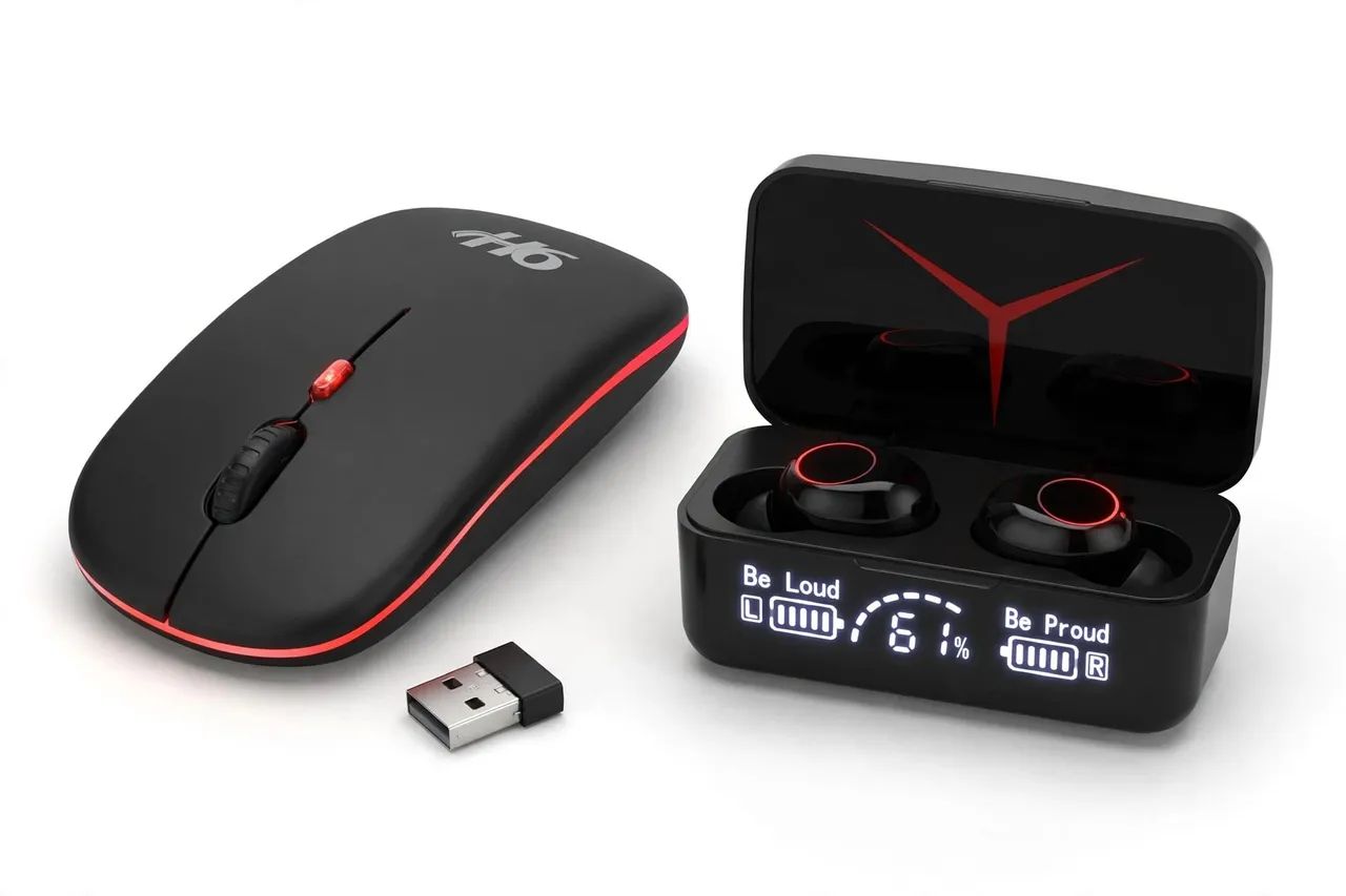 COMBO Mouse Sem Fio LED + Fone Bluetooth M10 com Display 