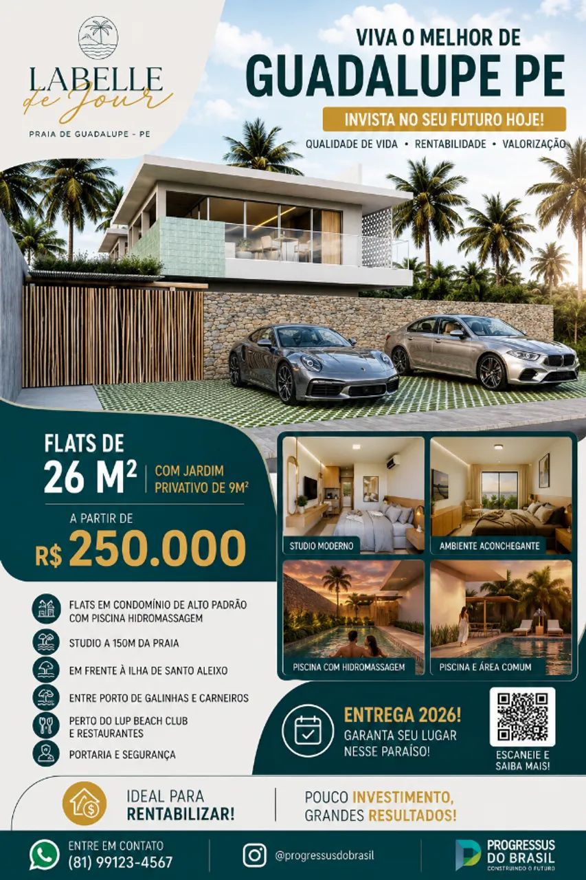 Flat com jardim a 150 m da praia de Guadalupe 