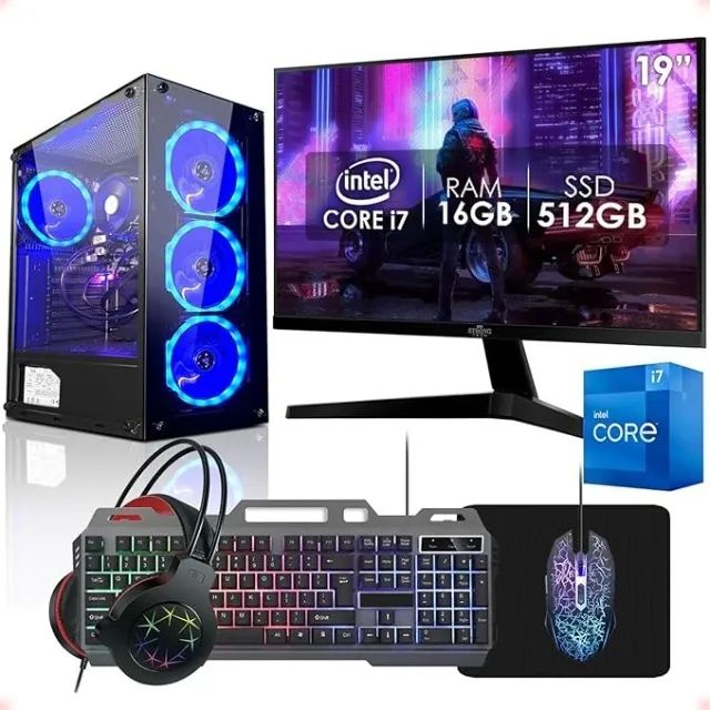 PC Gamer Completo Intel Core i7 16GB SSD 512GB Monitor 19