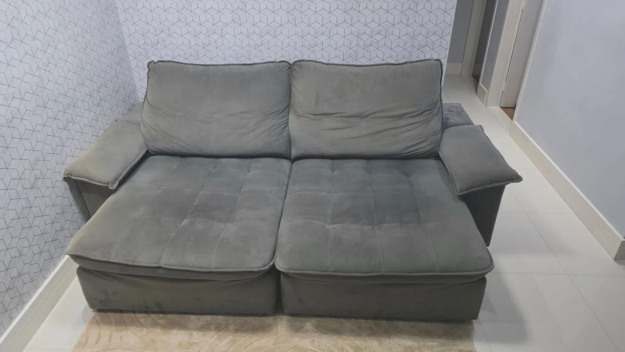 Sofá Retrátil Reclinável Cinza 3 Lugares - Foto 3