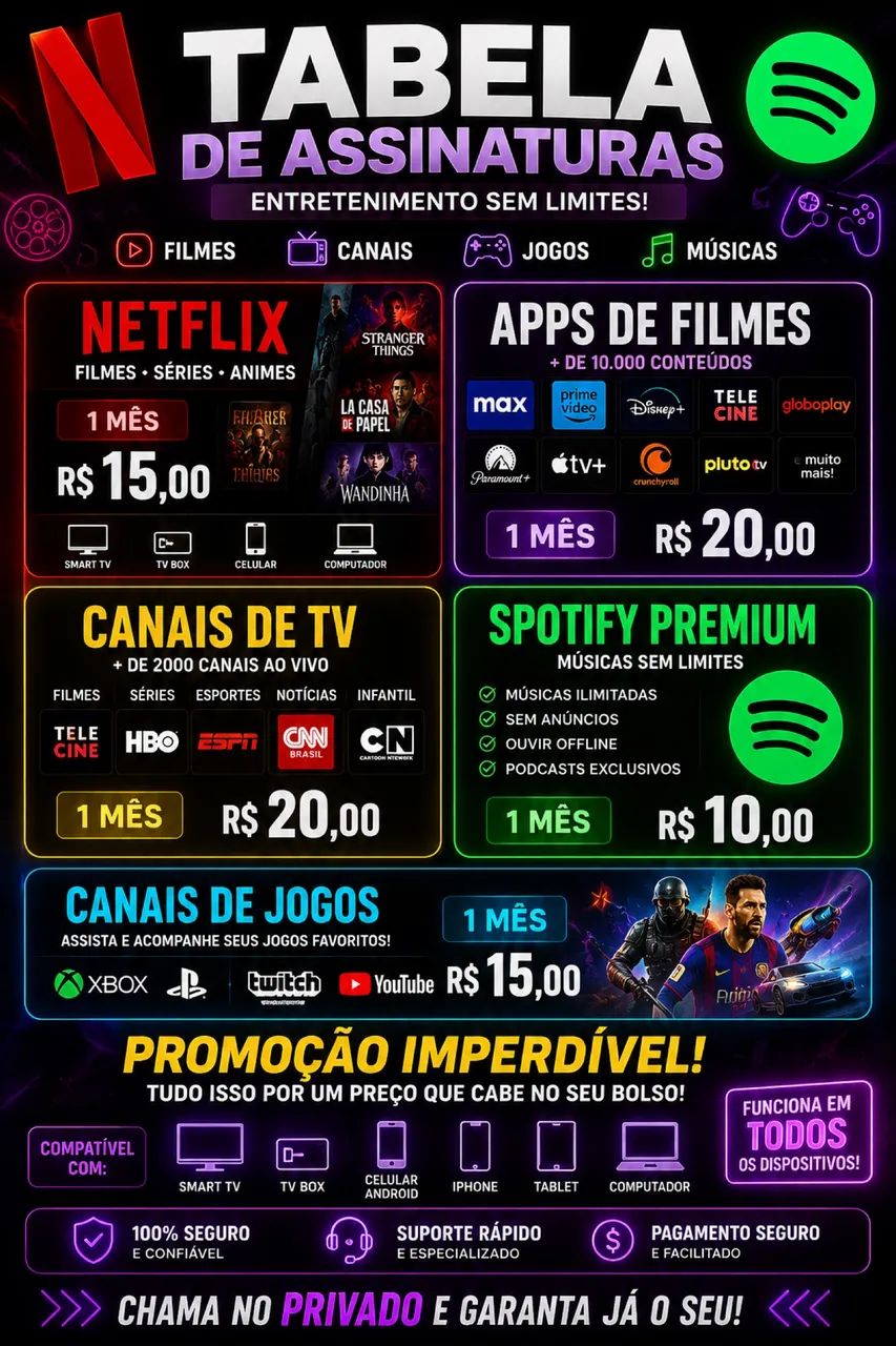 assinaturas filmes apps e jogos 