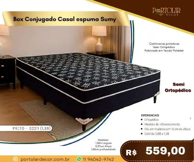 Box Conjugado Casal Espuma Samy, a pronta entrega 