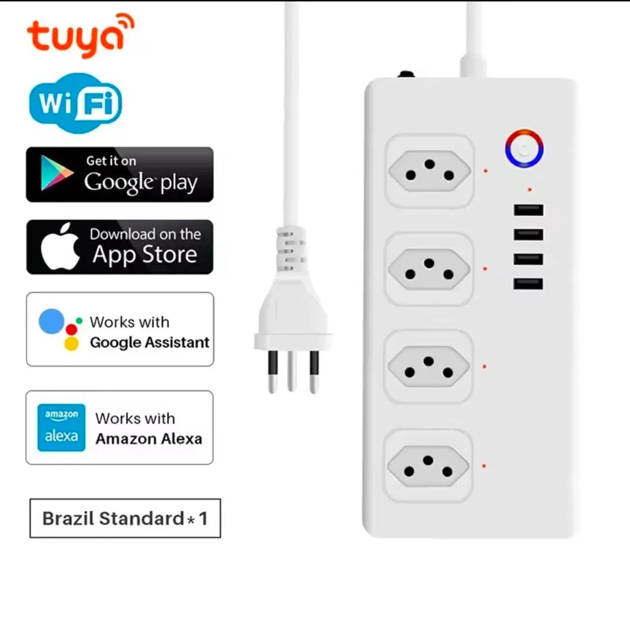 Tomada Smart Wi-Fi Alexa 1.5m 8 Portas
